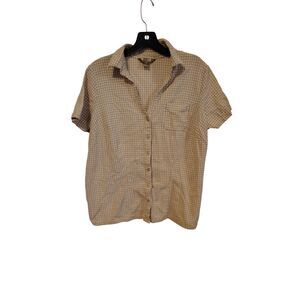 White‎ Stag Women's Plus Tan and White Short Sleeve Button Down